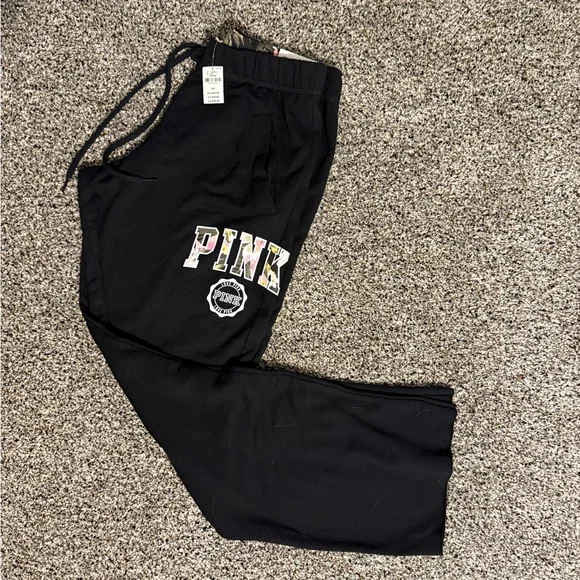 Black and Floral PINK Sweatpants - Picture 2 of 3